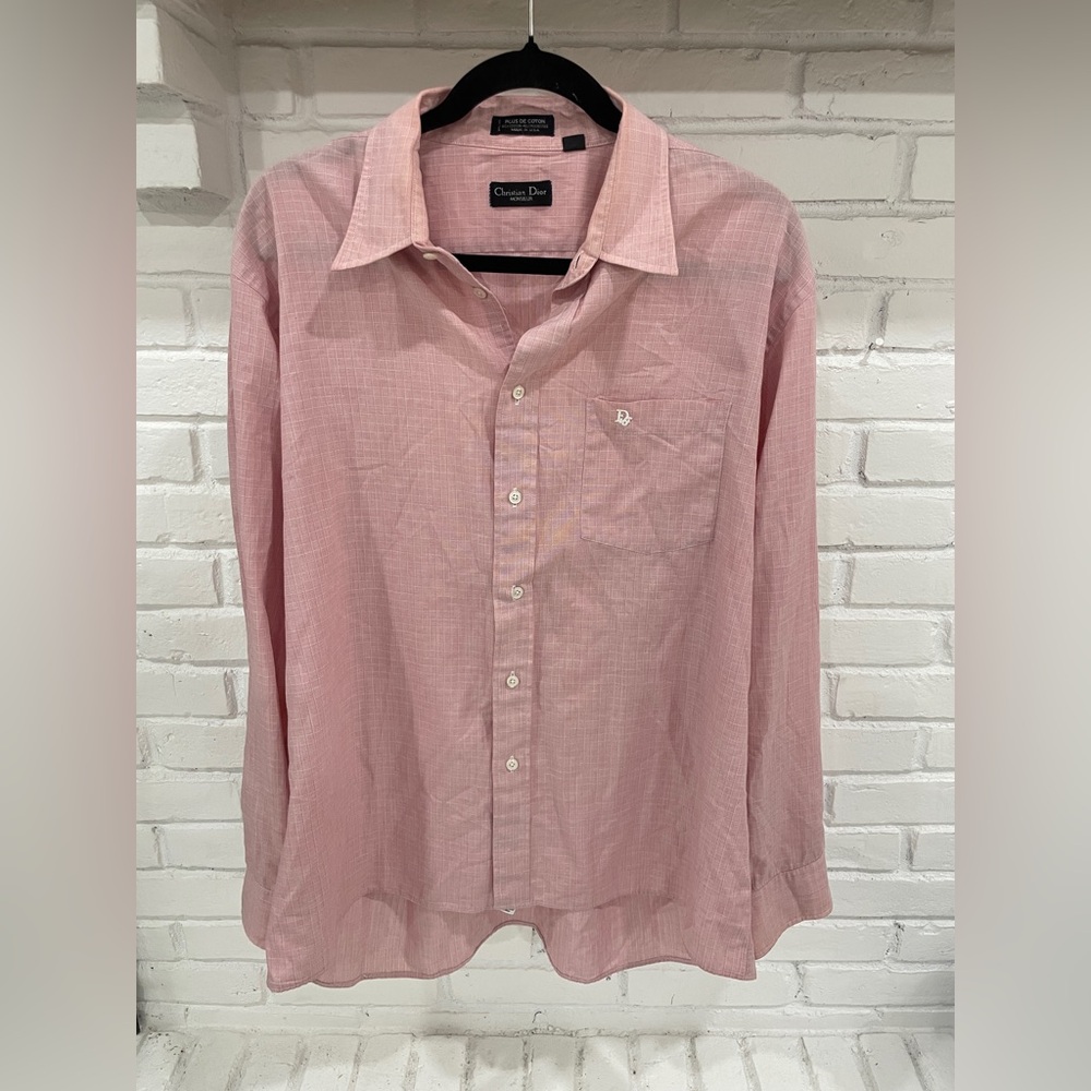 Christian Dior Vintage Men’s Light Red/pink Plaid Button Down Shirt Size 17